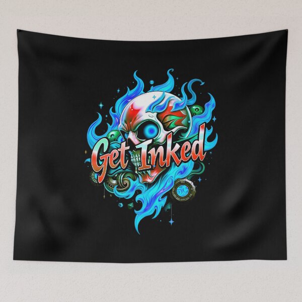 Item preview, Get Inked Cool Fire Skull Tattoo Design  designed and sold by TheArtOfPat.