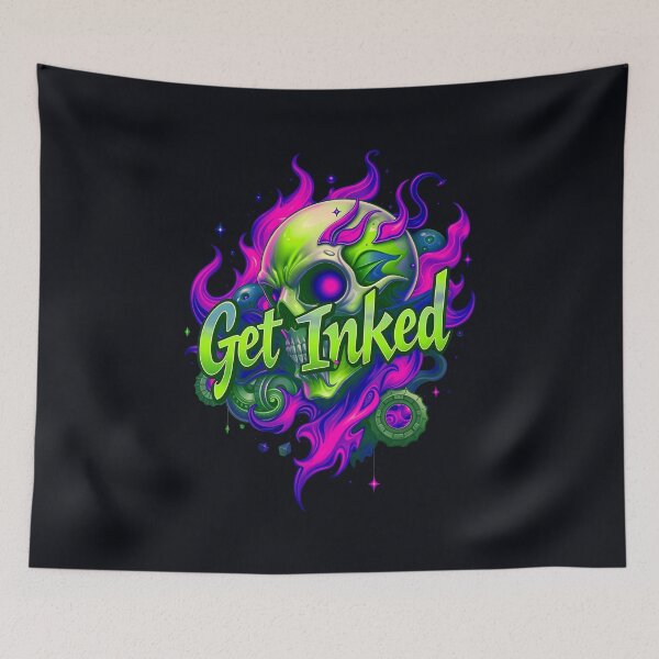 Item preview, Get Inked Cool Fire Skull Tattoo Design  designed and sold by TheArtOfPat.