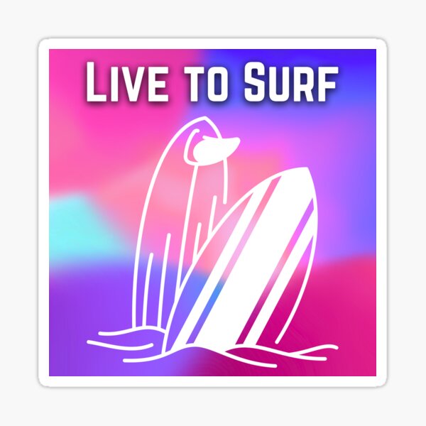 Aperçu de l'œuvre Vivre pour surfer : silhouette de planche de surf sur fond de coucher de soleil multicolore et vibrant créée et vendue par Fredster1966.
