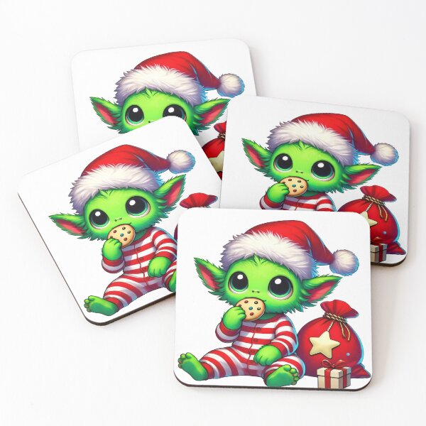 Item preview, Cute Green Elf with Christmas Cookie and Santa Hat designed and sold by lubushop1.