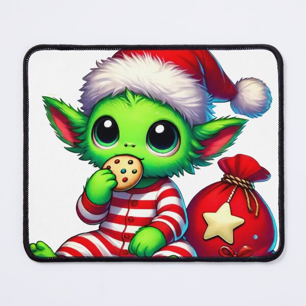 Item preview, Cute Green Elf with Christmas Cookie and Santa Hat designed and sold by lubushop1.