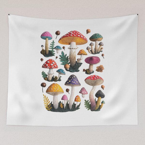 Item preview, Whimsical mushroom-themed pin set with colorful toadstools, chanterelles, and shiitakes, featuring enchanting nature details. designed and sold by Jasava Shop.
