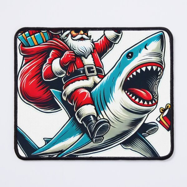 Item preview, Santa Riding a Shark with Christmas Presents designed and sold by lubushop1.