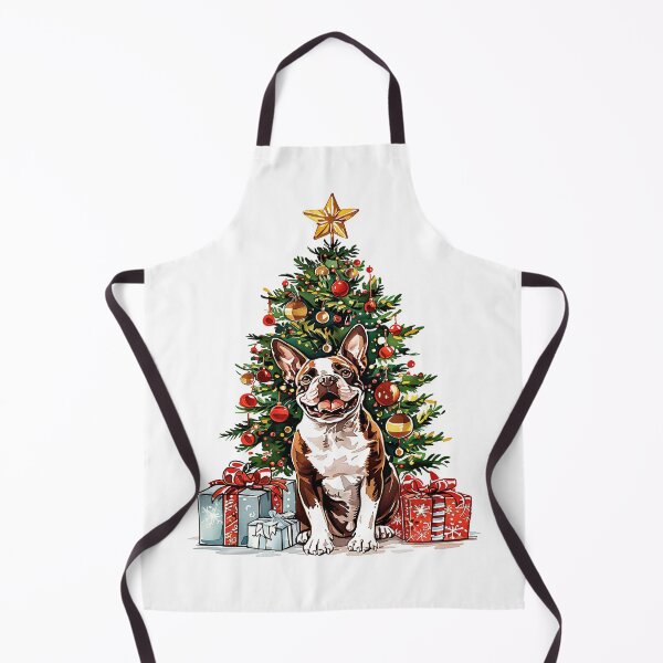 Aperçu de l'œuvre Chien Boston Terrier - rouge et blanc - Aquarelle sapin de Noël créée et vendue par wotsthis.