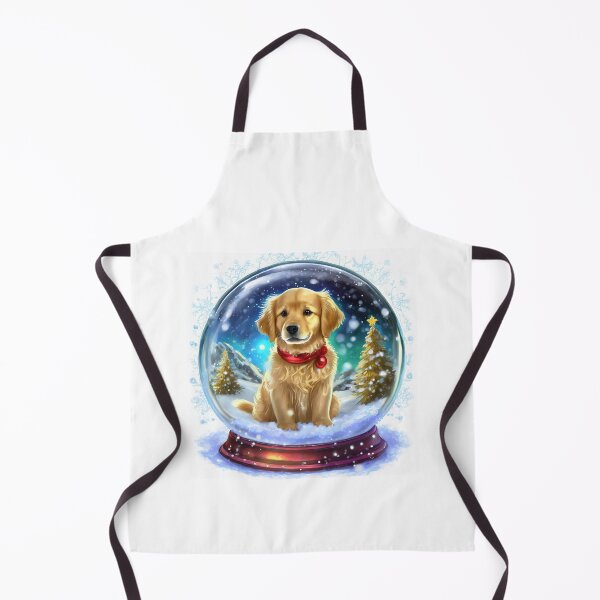 Item preview, golden retriever puppy dog in a snow globe at xmas designed and sold by planetgolden.