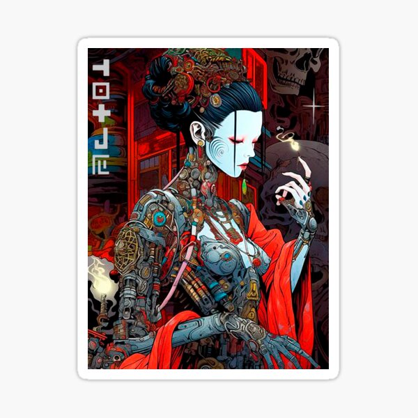 Vista previa del artículo con la obra «Estética Geisha Oscura Vaporwave Cyborg», diseñado y vendido por ShurikenStar.