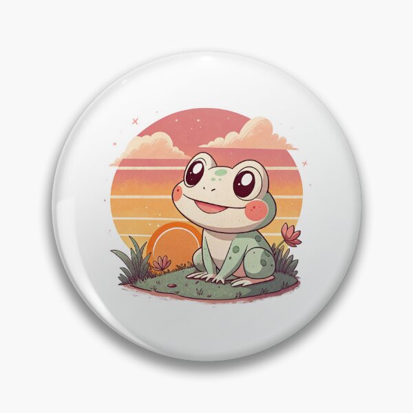 Item preview, Cute Kawaii Frog, Retro Sunset designed and sold by graphic-genie.