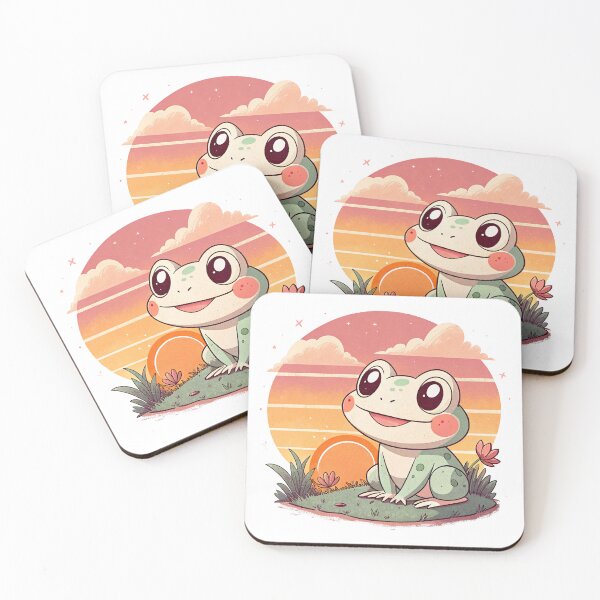 Item preview, Cute Kawaii Frog, Retro Sunset designed and sold by graphic-genie.