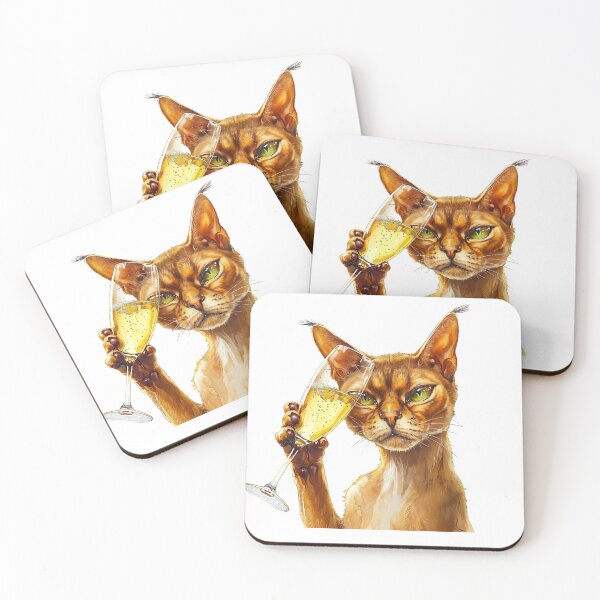 Item preview, Abyssinian cat. A curious feline raises a glass of sparkling drink in celebration with a skeptical expression.  designed and sold by Anastasiia Yurevych.