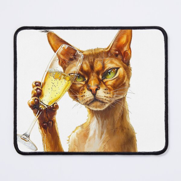 Item preview, Abyssinian cat. A curious feline raises a glass of sparkling drink in celebration with a skeptical expression. designed and sold by Anastasiia Yurevych.