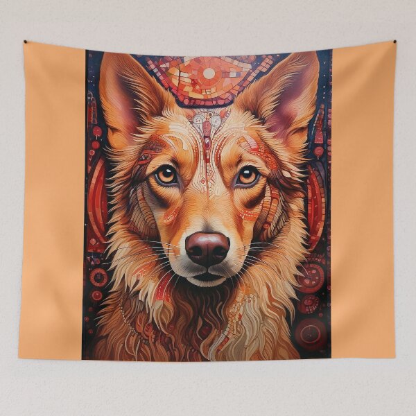 Item preview, Dog with mosaic in natural colors designed and sold by tribal-fiction.