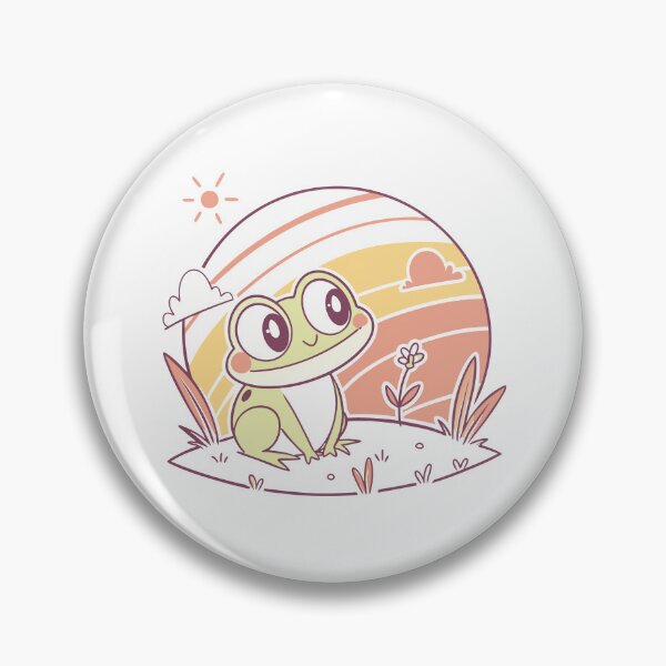 Item preview, Cute Kawaii Frog, Retro Sunset designed and sold by graphic-genie.