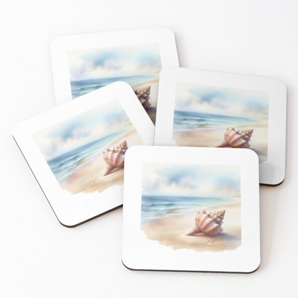 Item preview, Conch shell water colour with beach scenery and waves  designed and sold by Kait C.