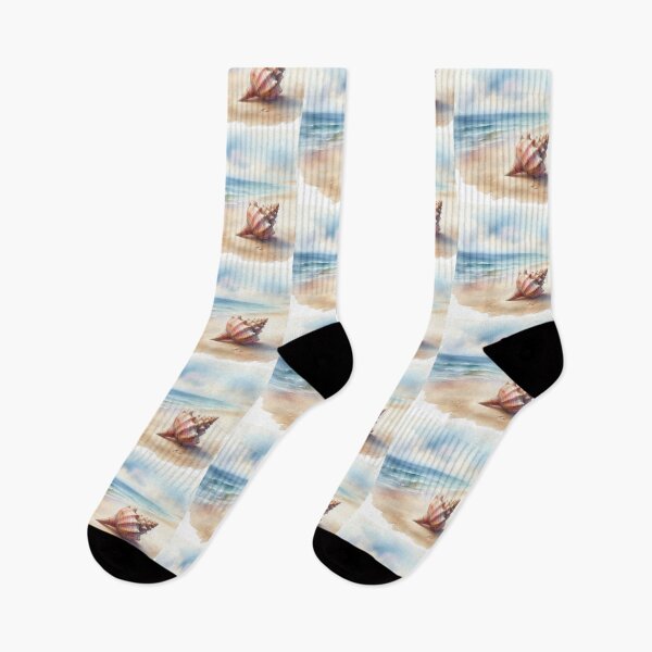 Item preview, Conch shell water colour with beach scenery and waves  designed and sold by Kait C.