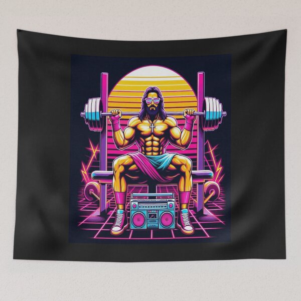 Item preview, Jesus, 80s, Muscles, 80's music, boom box, retro, retro Jesus, Christian, cool designed and sold by tshirtart2024.