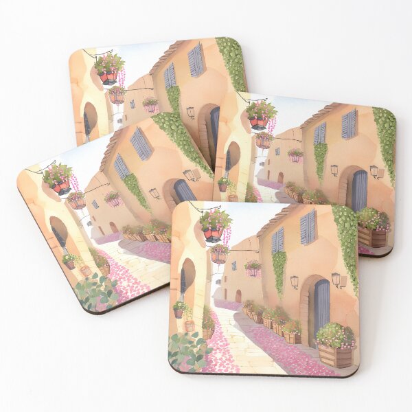 Item preview, Charming Mediterranean Street Watercolor Illustration designed and sold by Sanskrati.