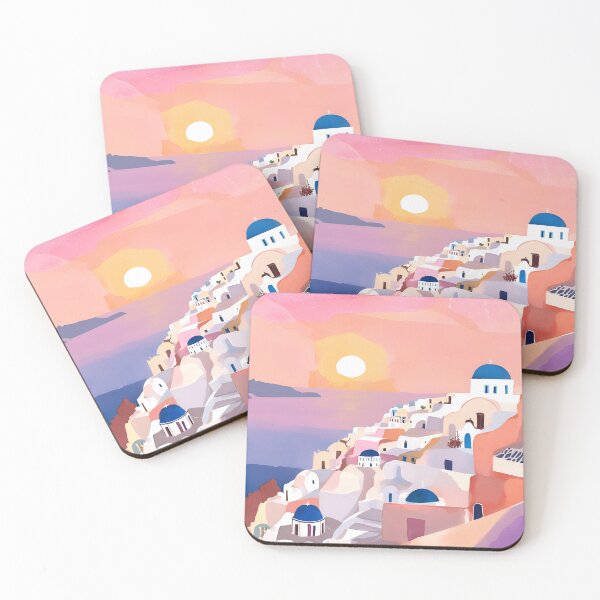 Item preview, Sunset Over Santorini – Aegean Island Watercolor Illustration designed and sold by Sanskrati.