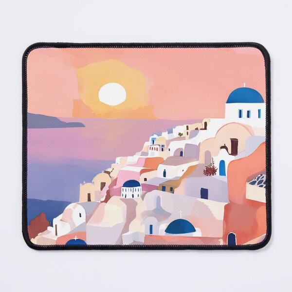 Item preview, Sunset Over Santorini – Aegean Island Watercolor Illustration designed and sold by Sanskrati.