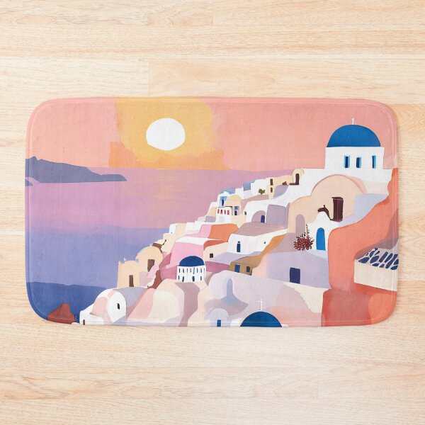 Item preview, Sunset Over Santorini – Aegean Island Watercolor Illustration designed and sold by Sanskrati.