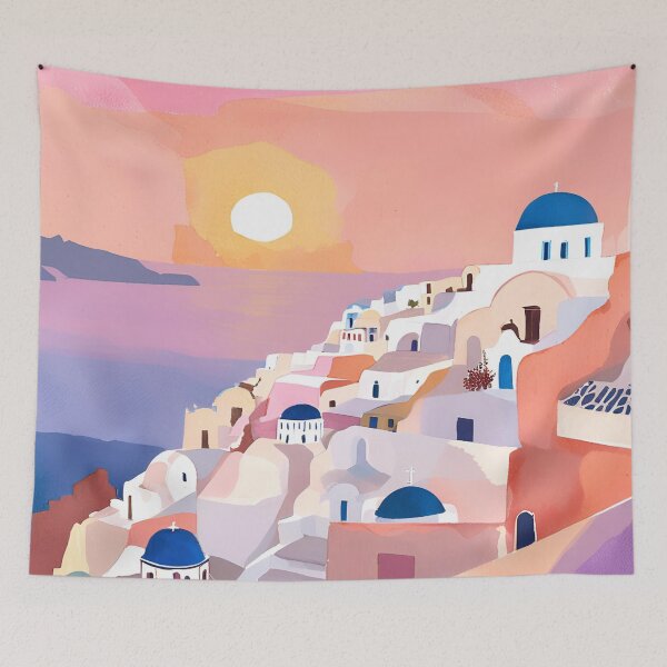 Item preview, Sunset Over Santorini – Aegean Island Watercolor Illustration designed and sold by Sanskrati.