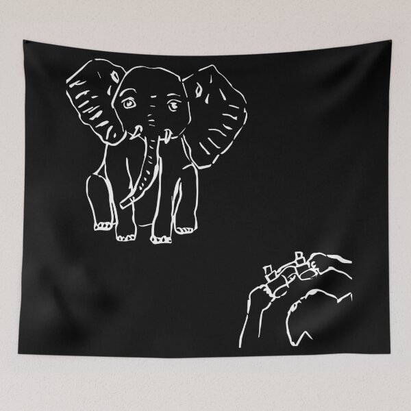 Item preview, Wandering Cat looking at an elephant through binoculars (white on black vertion) designed and sold by Dina Akselrod.