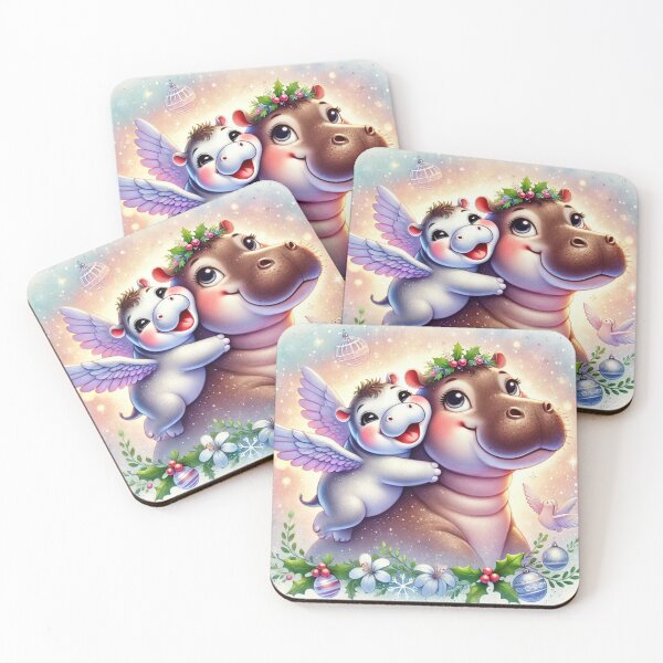 Item preview, Moo Deng Christmas Hippo Joy - Cute Holiday Hippos with Angel Wings Art designed and sold by Pimfonult.