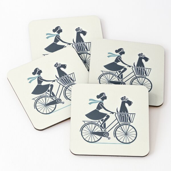 Item preview, Small Terrier and Woman on a Bicycle designed and sold by silhouettedogs.