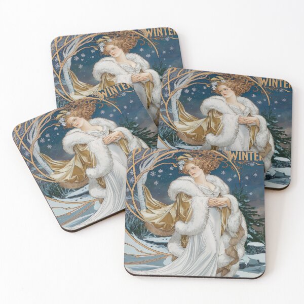 Item preview, Alphonse Mucha Seasons Inspired Winter Painting designed and sold by Tamas Das.