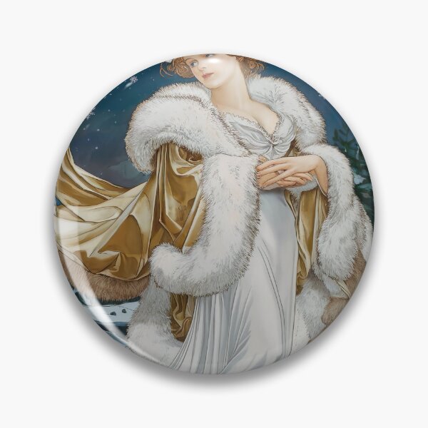 Artikelvorschau, Von Alphonse Mucha inspiriertes Wintergemälde „Die Jahreszeiten“ entworfen und verkauft von Tamas Das.