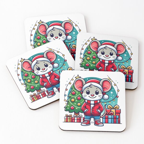 Item preview, Christmas Mouse in Santa Outfit by Tree designed and sold by AIARTIST1.