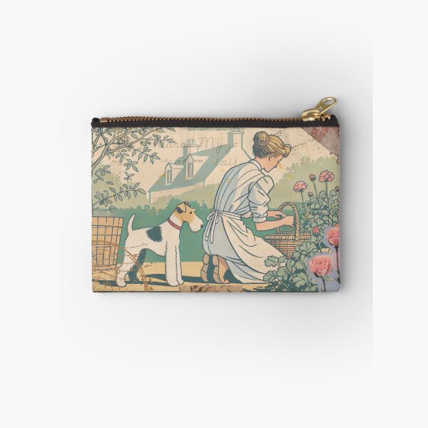 Artikelvorschau, Vintage Postkarte - Gärtnerin und Fox Terrier entworfen und verkauft von silhouettedogs.