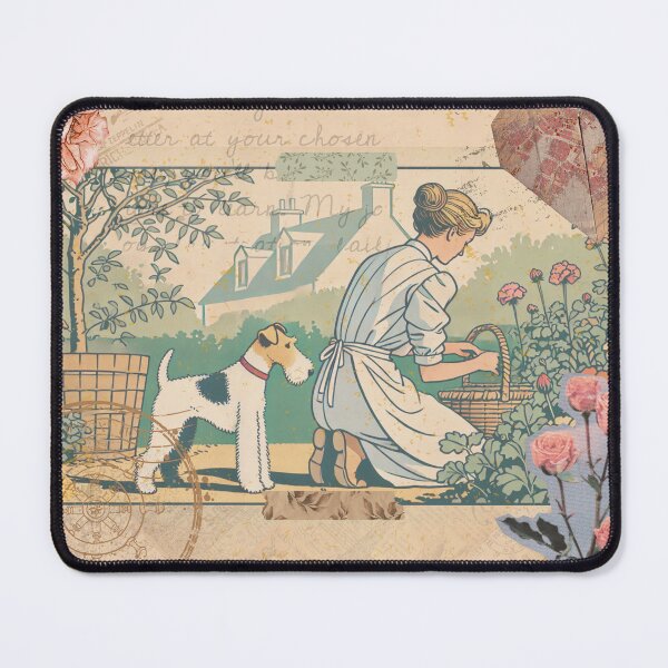 Item preview, Vintage Postcard - Gardening Woman and Fox Terrier  designed and sold by silhouettedogs.