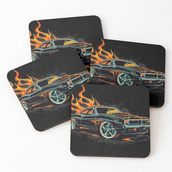 Item preview, Black Vintage Muscle Car with Flames designed and sold by Bubble-Bay Shop.