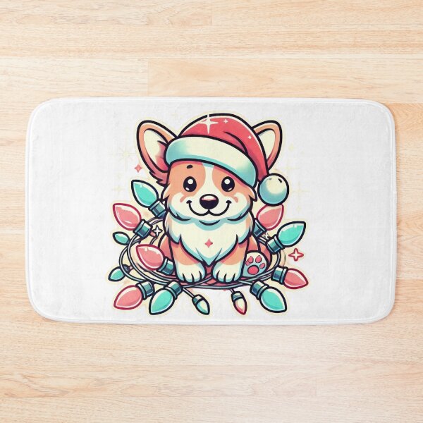 Item preview, Festive Corgi Puppy with Christmas Lights and Santa Hat designed and sold by AIARTIST1.