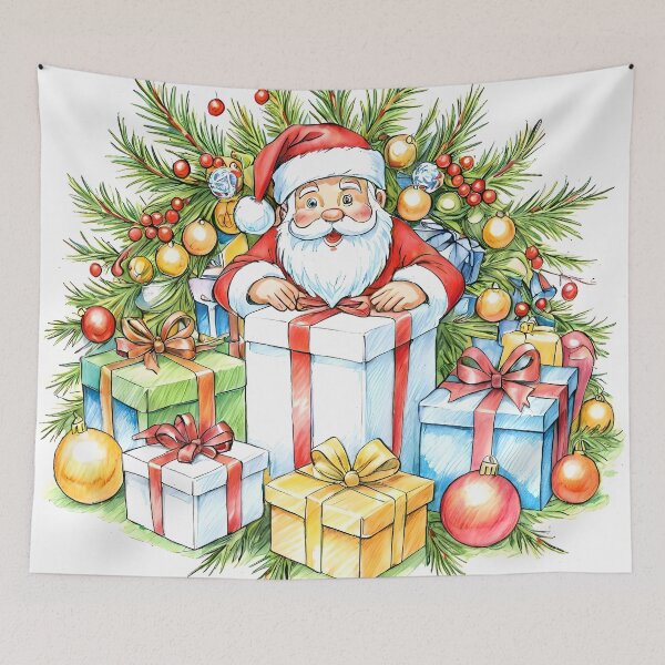 Item preview, Santa Claus and gifts - Traditional illustration designed and sold by Fab-Haven.