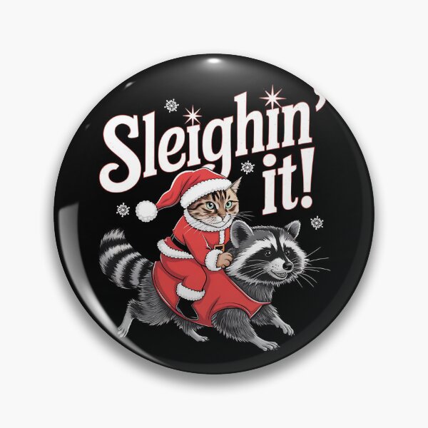 Item preview, Sleighin' It Cat Riding Raccoon Christmas Design designed and sold by FocusedPatterns.