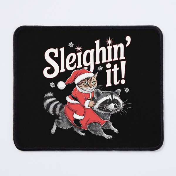 Item preview, Sleighin' It Cat Riding Raccoon Christmas Design designed and sold by FocusedPatterns.