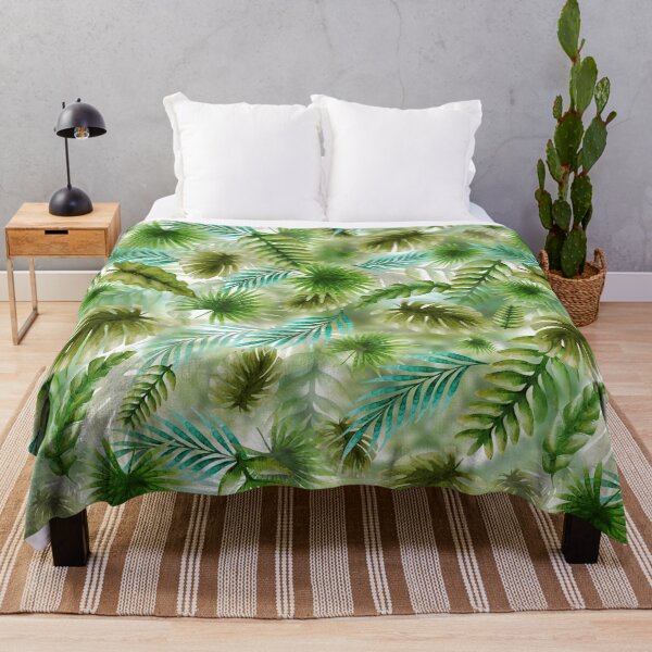 Aperçu de l'œuvre motif exotique, jungle, feuilles, verts, motif, esthétique, design, aquarelle créée et vendue par Tetiana Pohurska.