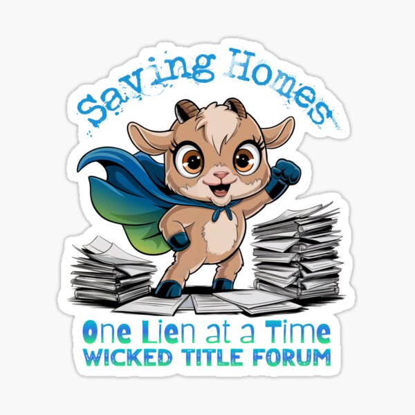 Saving Homes, One Lien at a Time – Superhero Goat Cartoon Sticker