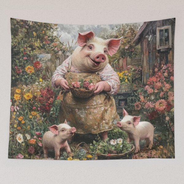 Item preview, Mother Pig and Her Piglets in the Garden designed and sold by ObiWineKenobi47.
