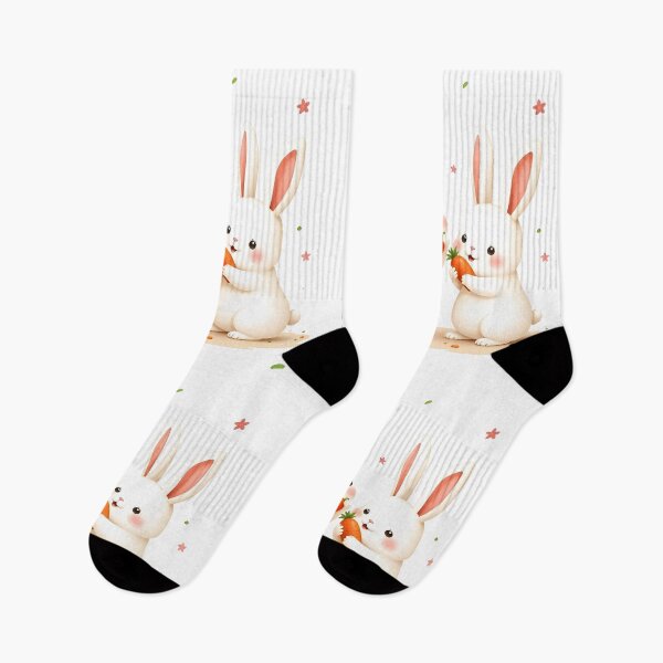 Item preview, two cute white little rabbits with carrots designed and sold by All-Of-Art.