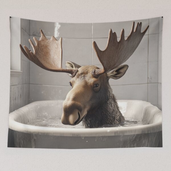 Item preview, Moose in the Tub, Bathroom Art designed and sold by ObiWineKenobi47.