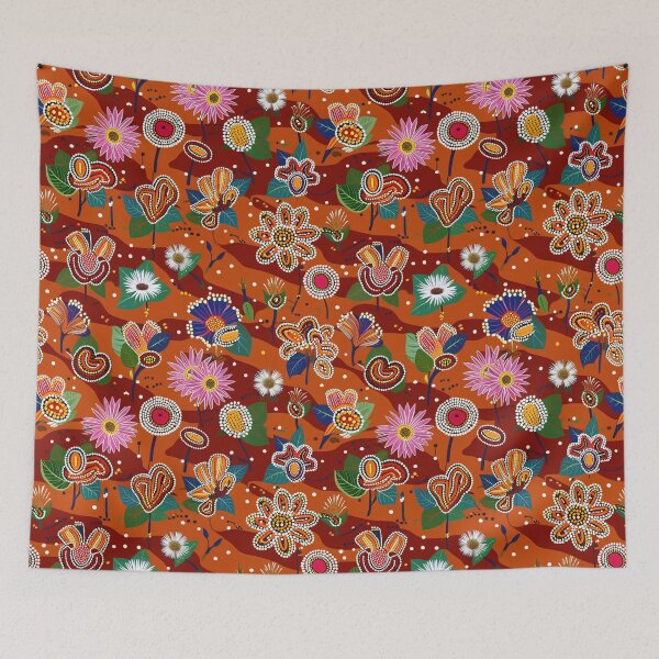 Item preview, Colorful Australian wildflowers in Aboriginal style – artistic photo print for nature and culture lovers designed and sold by TRex-Landscapes.