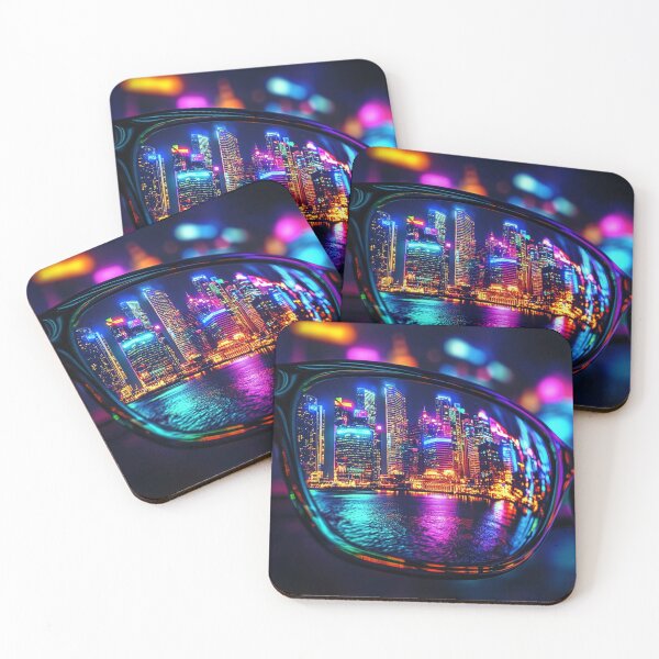 Item preview, Neon Skyline Reflected in Sunglasses - Futuristic Cityscape Art designed and sold by Creet-Design.