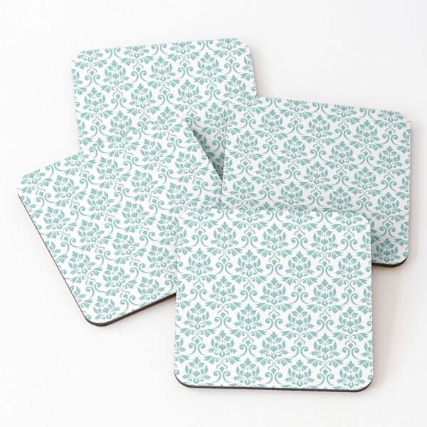 Item preview, Feuille Damask Pattern Teal on White designed and sold by NataliePaskell.