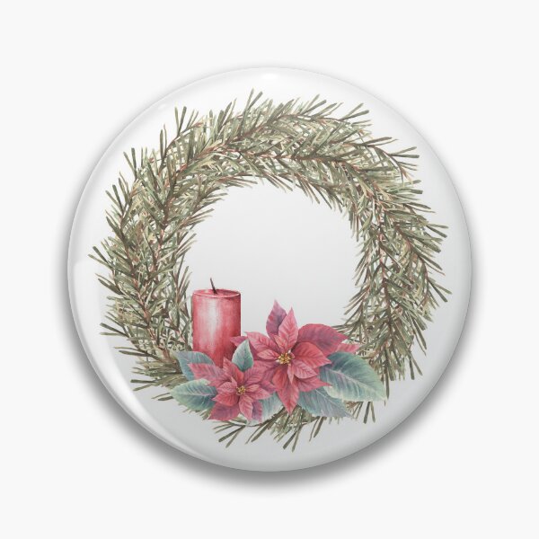 Item preview, Christmas spruce advent wreath with poinsettia flowers and flameless candle. Watercolor illustration designed and sold by BartolArt.