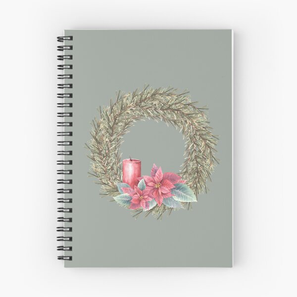 Item preview, Christmas spruce advent wreath with poinsettia flowers and flameless candle. Watercolor illustration designed and sold by BartolArt.