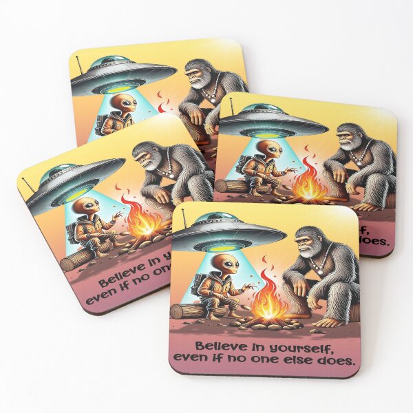 Item preview, Believe in Yourself Alien and Bigfoot Campfire Scene designed and sold by gleefulme.