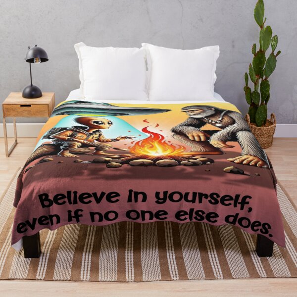 Item preview, Believe in Yourself Alien and Bigfoot Campfire Scene designed and sold by gleefulme.
