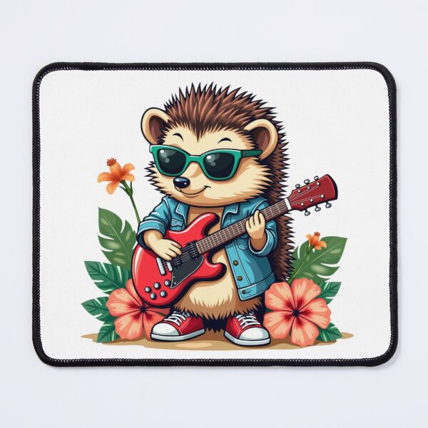Item preview, Rock Hedgehog in a Denim Jacket Hawaiian Style and Musical Passion designed and sold by maritas22.